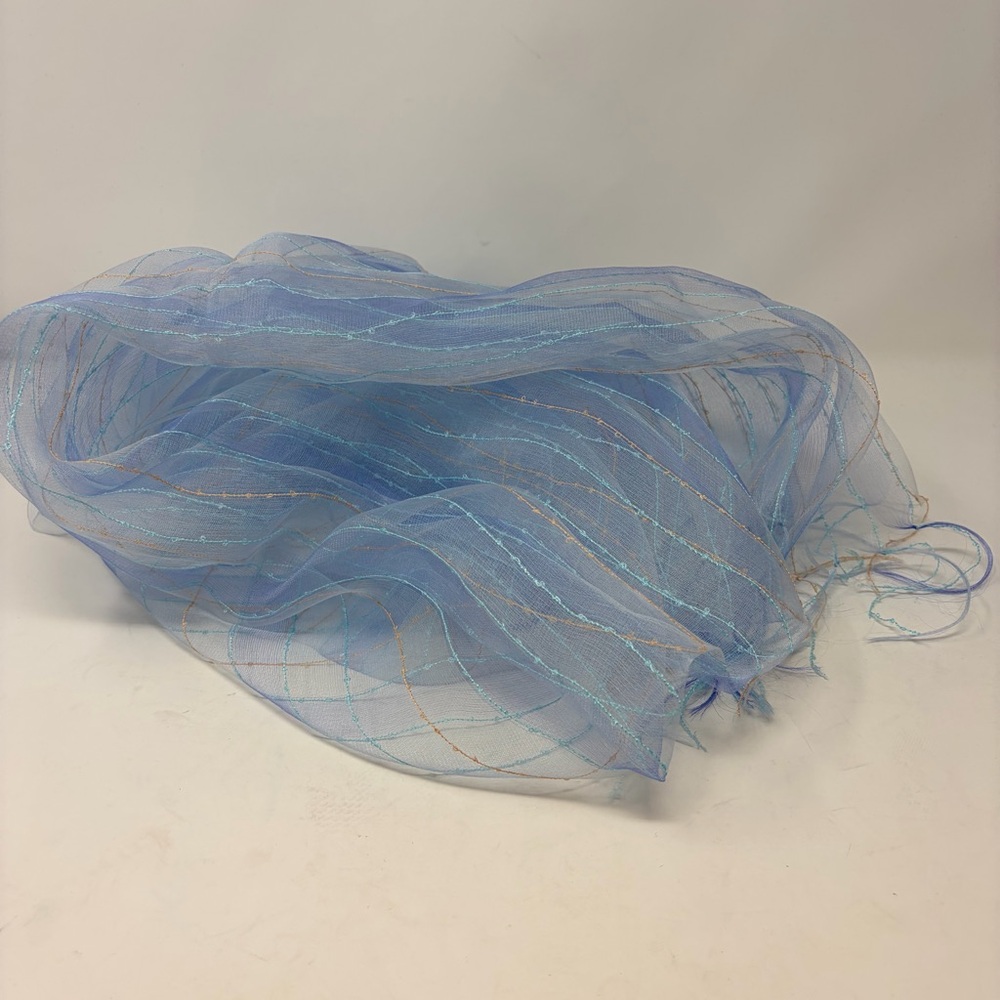 Ethereal Iridescent Silk Linen Scarf Fairycore Whimsigoth Sheer Blue Wrap - Picture 6 of 7